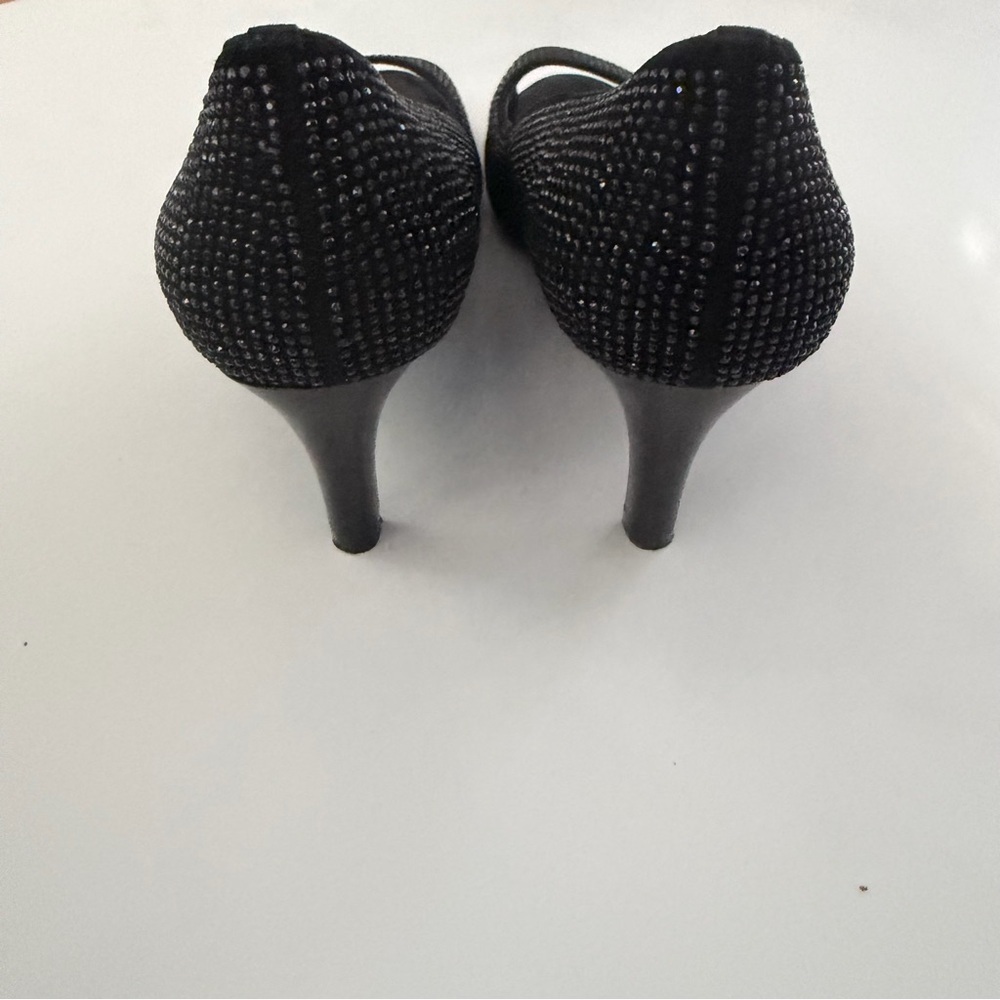 Vaneli Black Crystal Peep Toe Heels – Size 8W – Elegant Dress Pumps - Picture 5 of 8